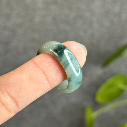 Floral Green Natural Jadeite Jade Ring Size 2.12