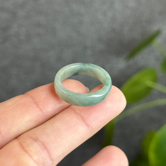 Floral Green Natural Jadeite Jade Ring Flat Style Size 1.84