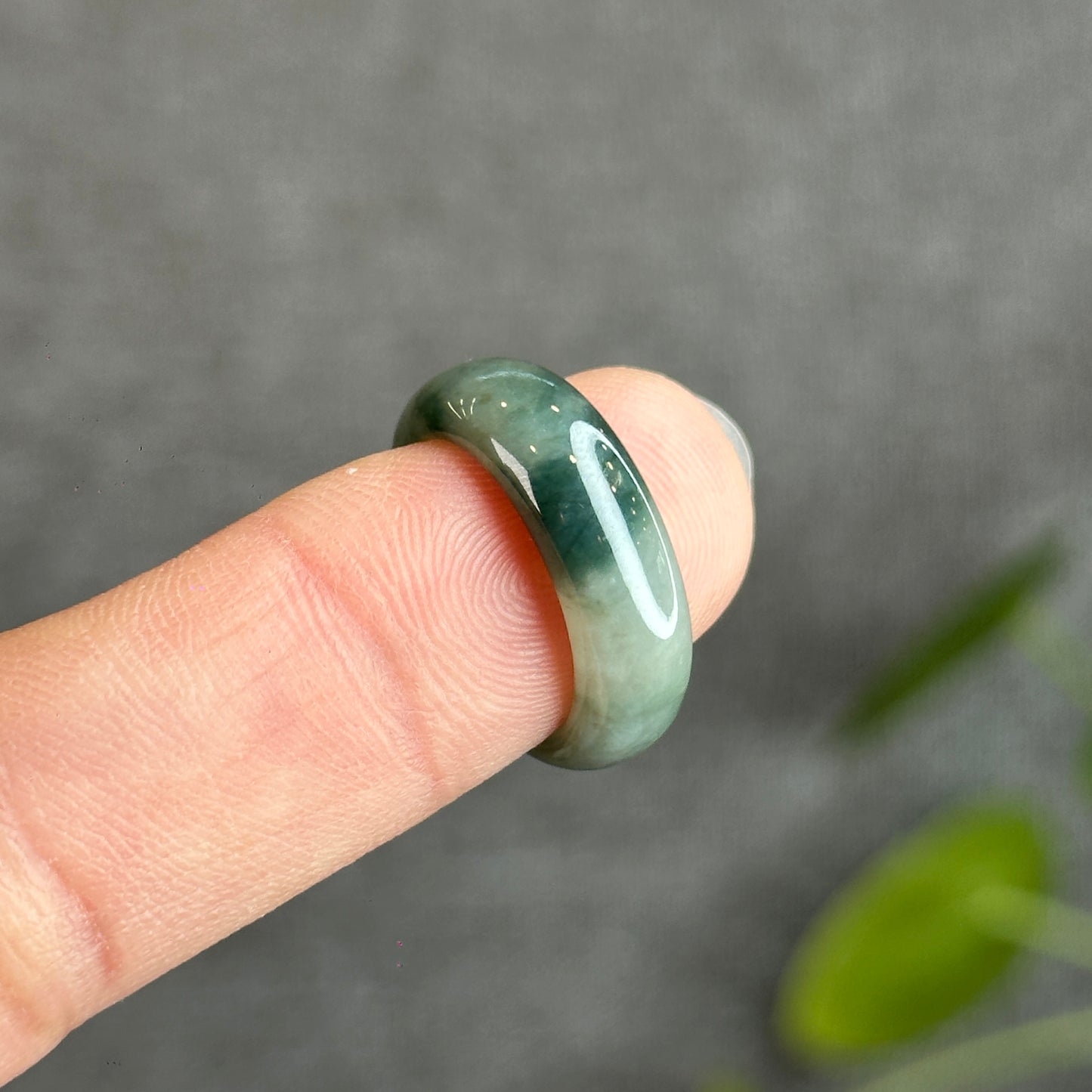 Floral Green Natural Jadeite Jade Ring Size 1.62