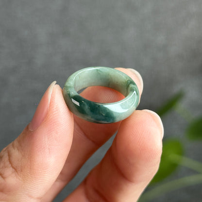 Floral Green Natural Jadeite Jade Ring Size 1.62