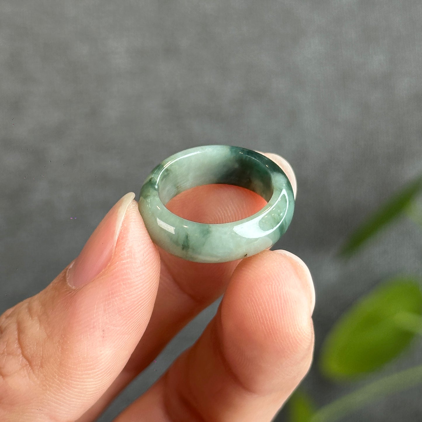 Floral Green Natural Jadeite Jade Ring Size 1.62