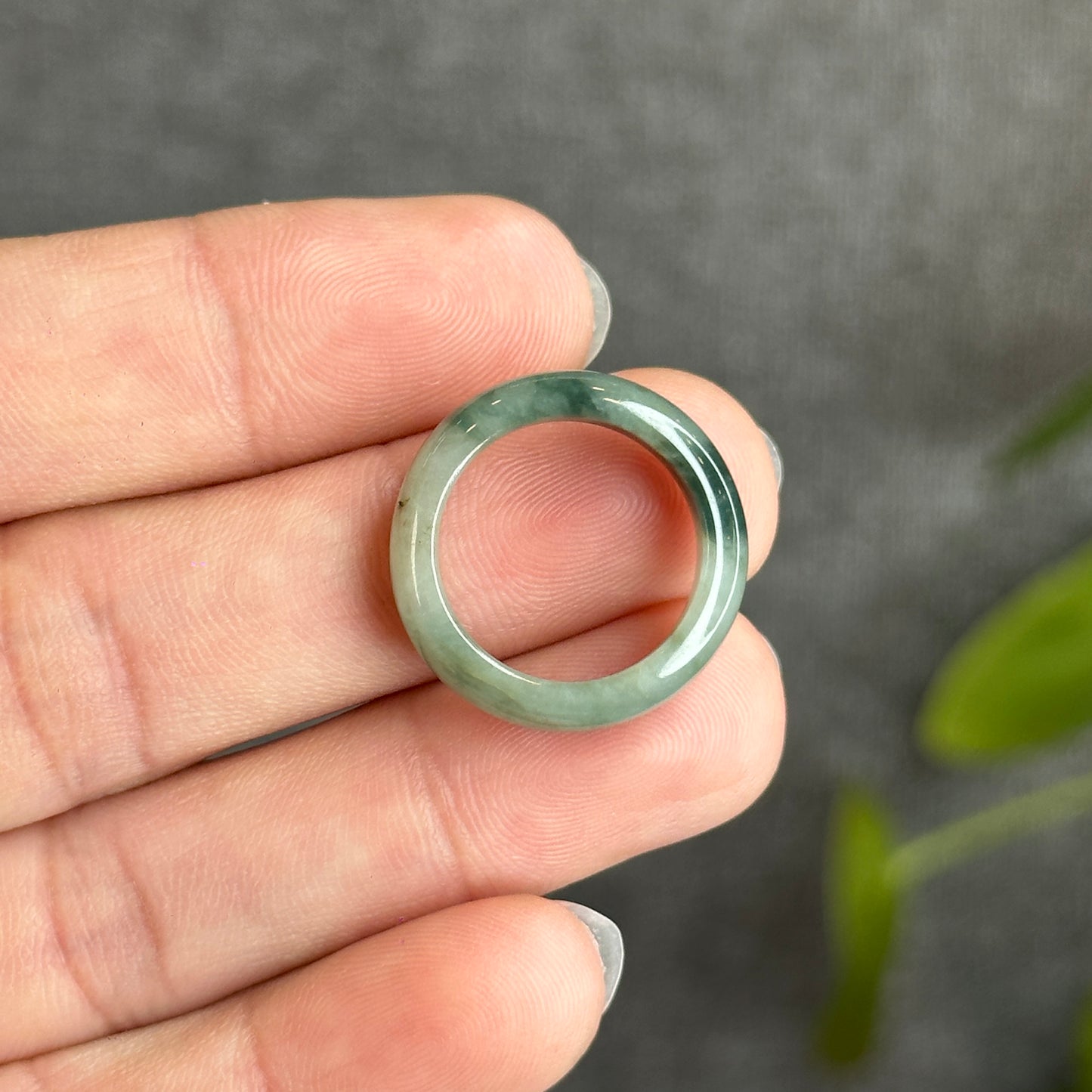 Floral Green Natural Jadeite Jade Ring Size 1.62