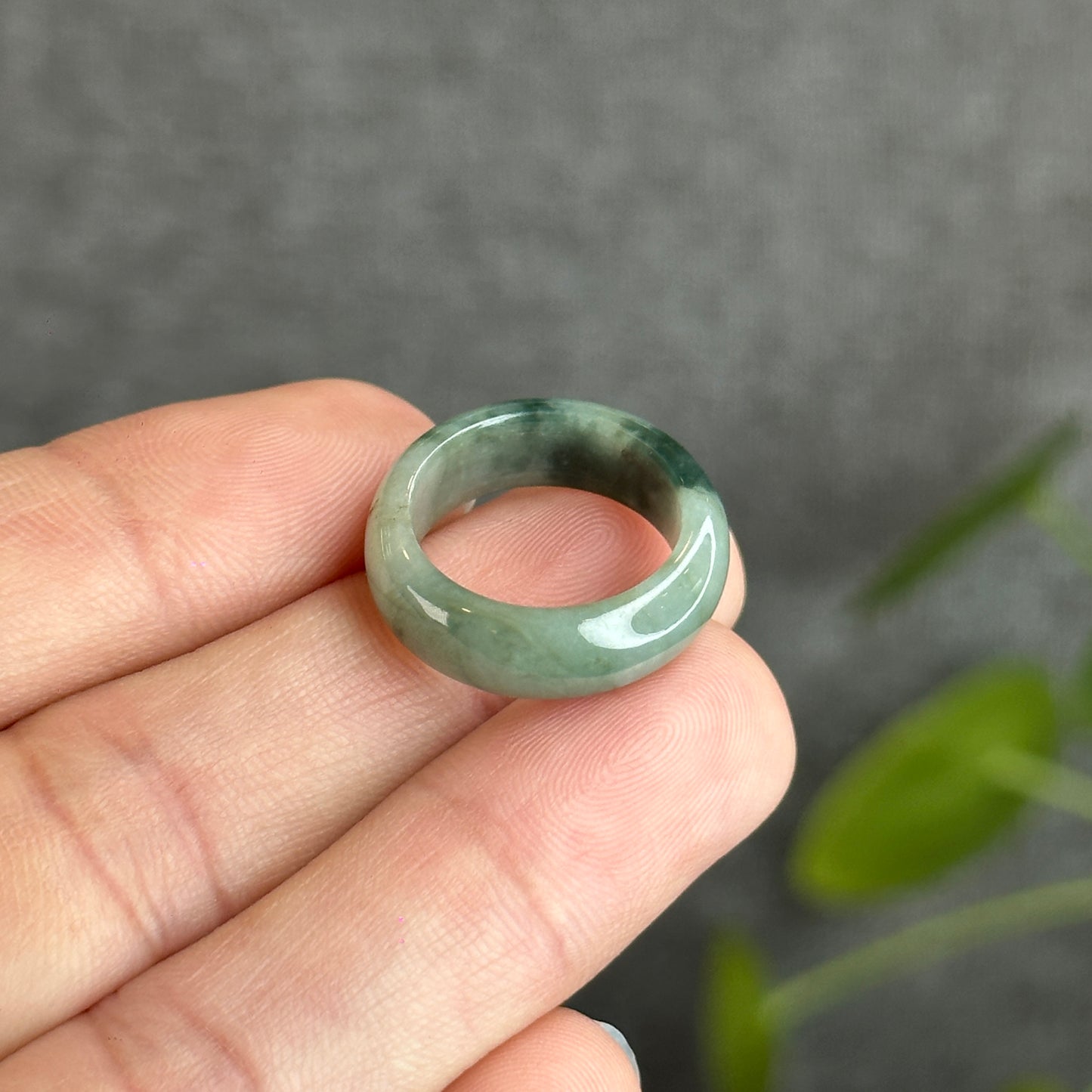 Floral Green Natural Jadeite Jade Ring Size 1.62