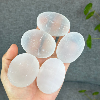 Natural Selenite Palm Stone - Large