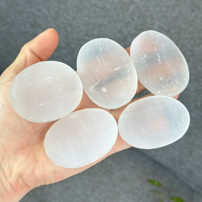 Natural Selenite Palm Stone - Large