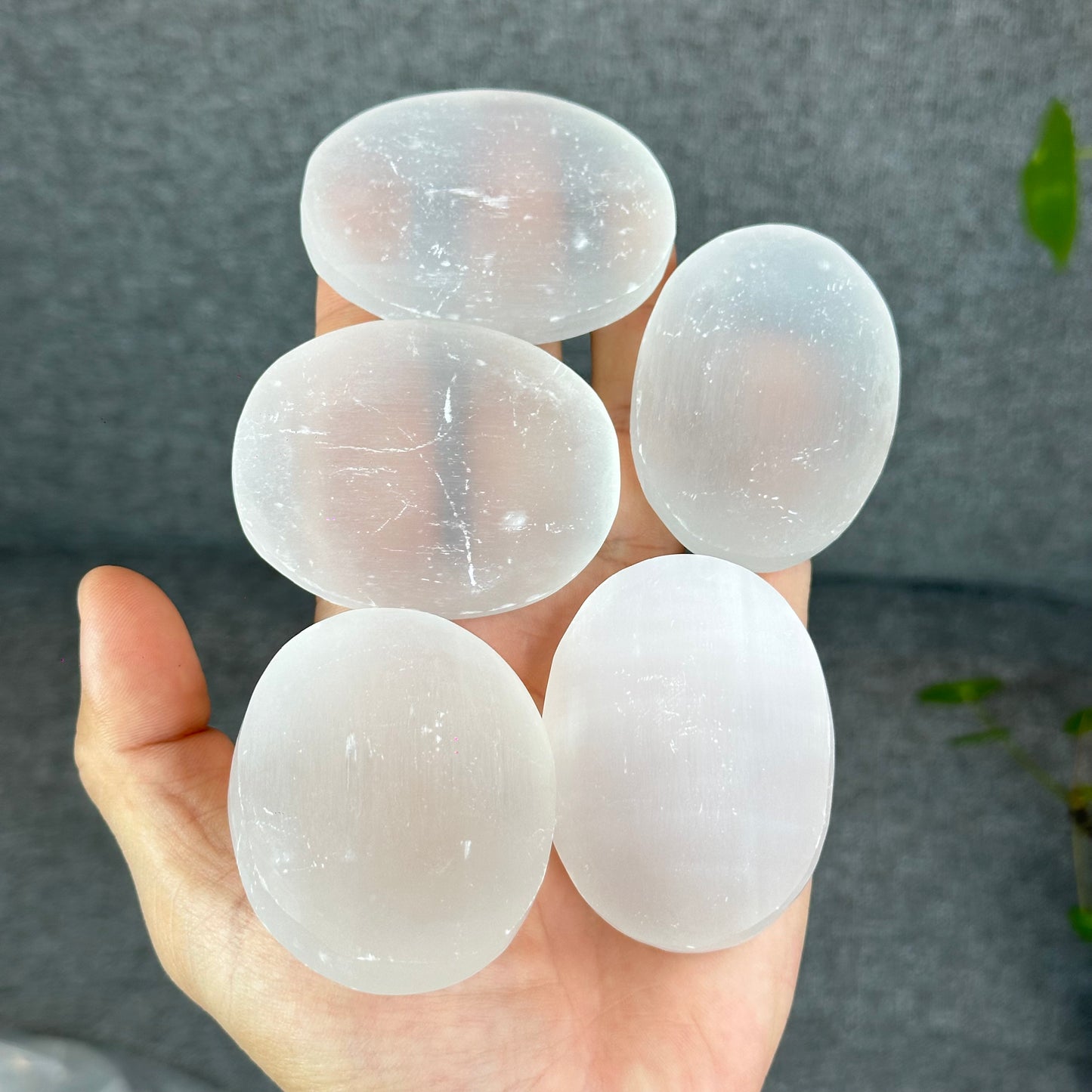 Natural Selenite Palm Stone - Large