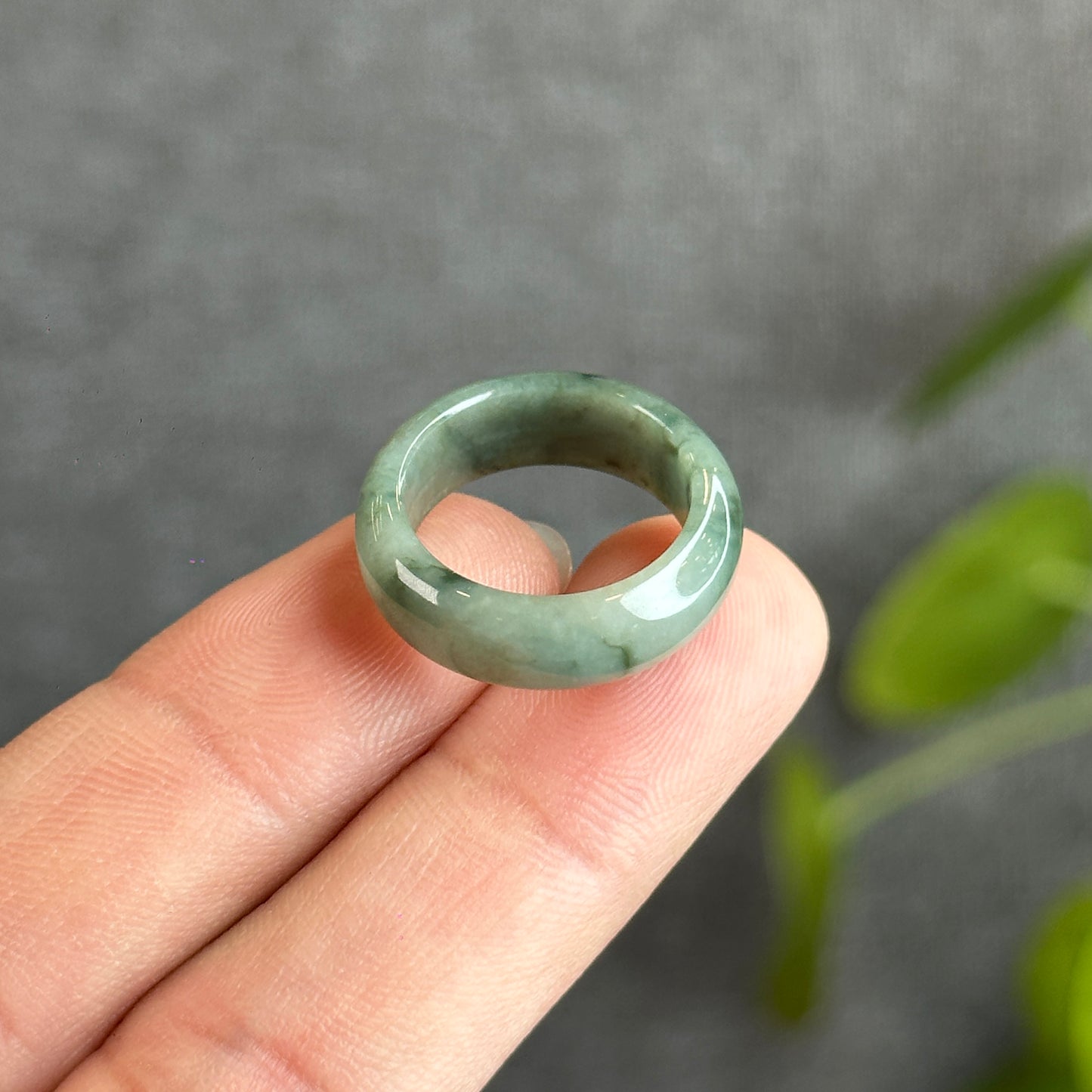 Floral Green Natural Jadeite Jade RingSize 1.6