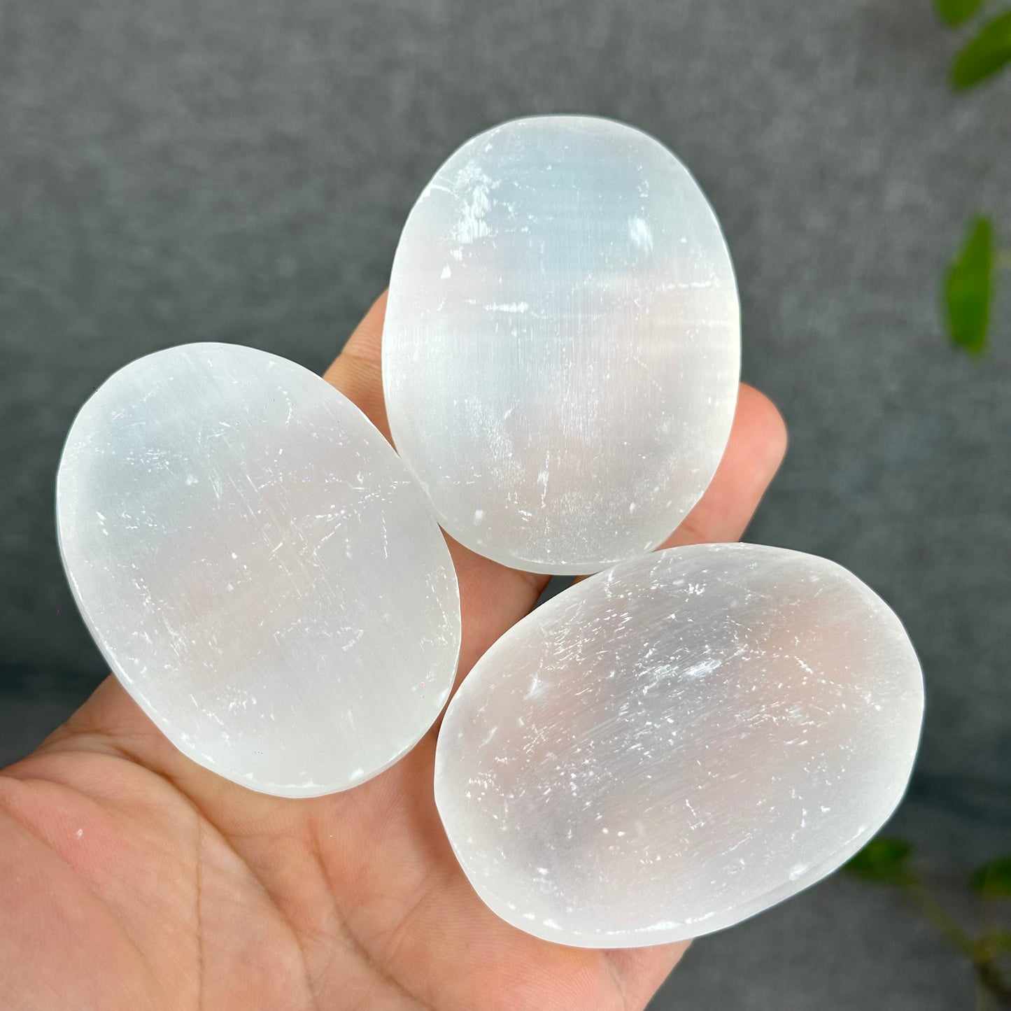 Natural Selenite Palm Stone - Large