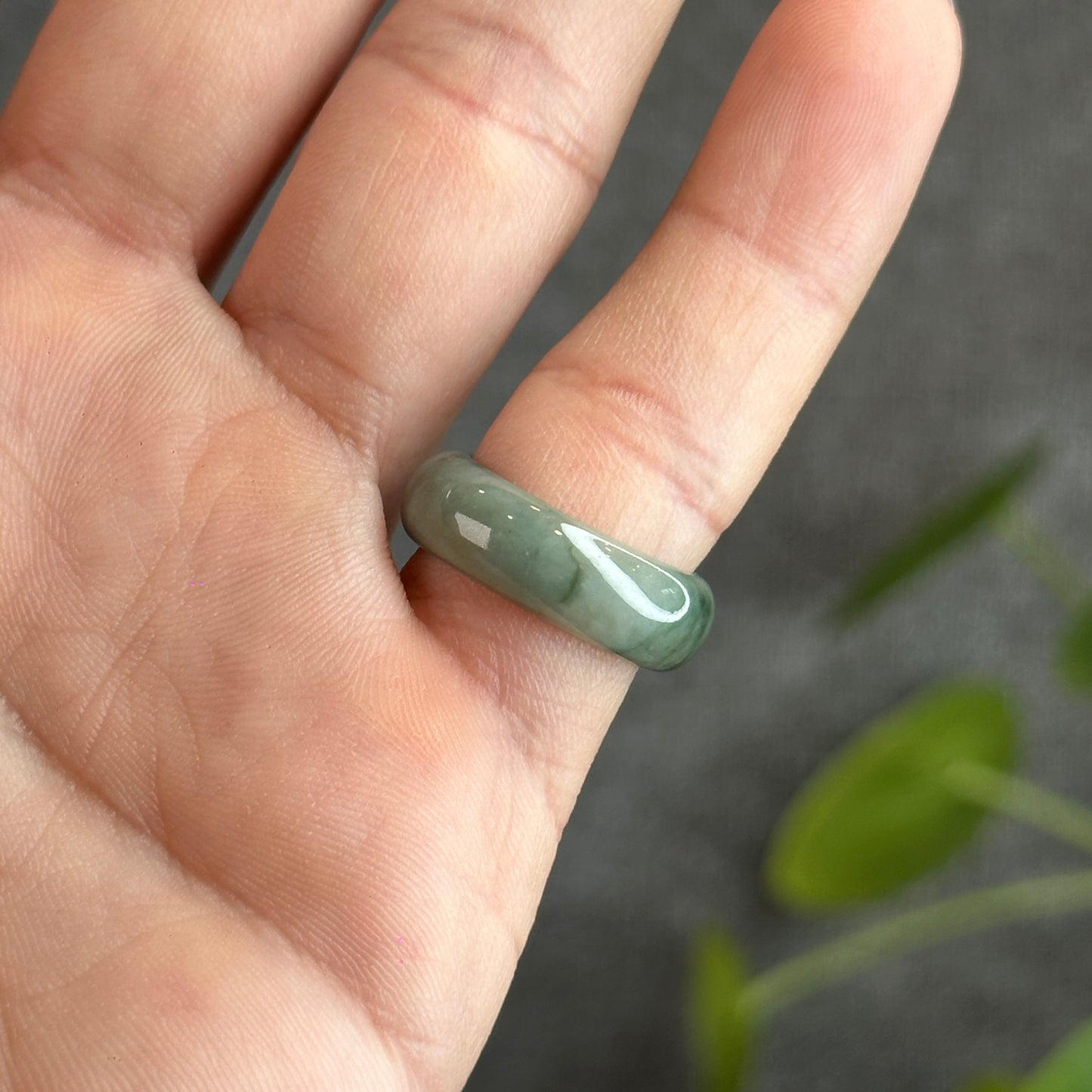 Floral Green Natural Jadeite Jade RingSize 1.6