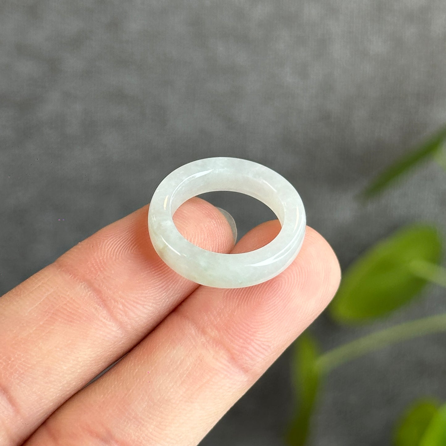 Ivory White Natural Jadeite Jade Ring Flat Style Size 1.64