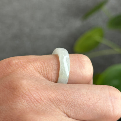 Ivory White Natural Jadeite Jade Ring Flat Style Size 1.64