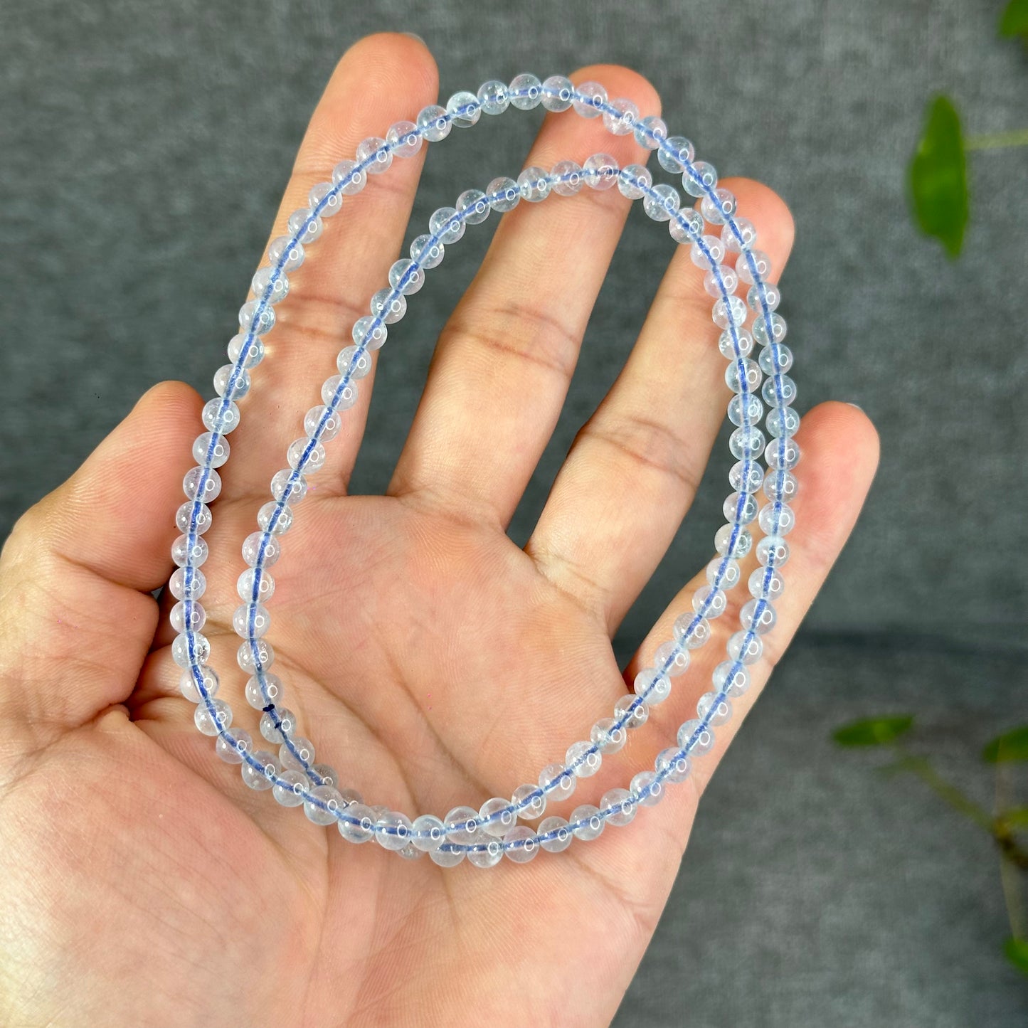 Natural Aquamarine Triple Wrap Bracelet Size 4.8 mm
