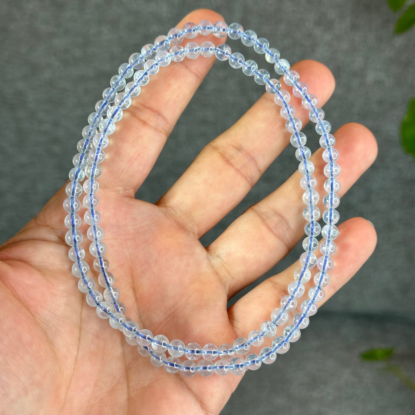 Natural Aquamarine Triple Wrap Bracelet Size 4.8 mm