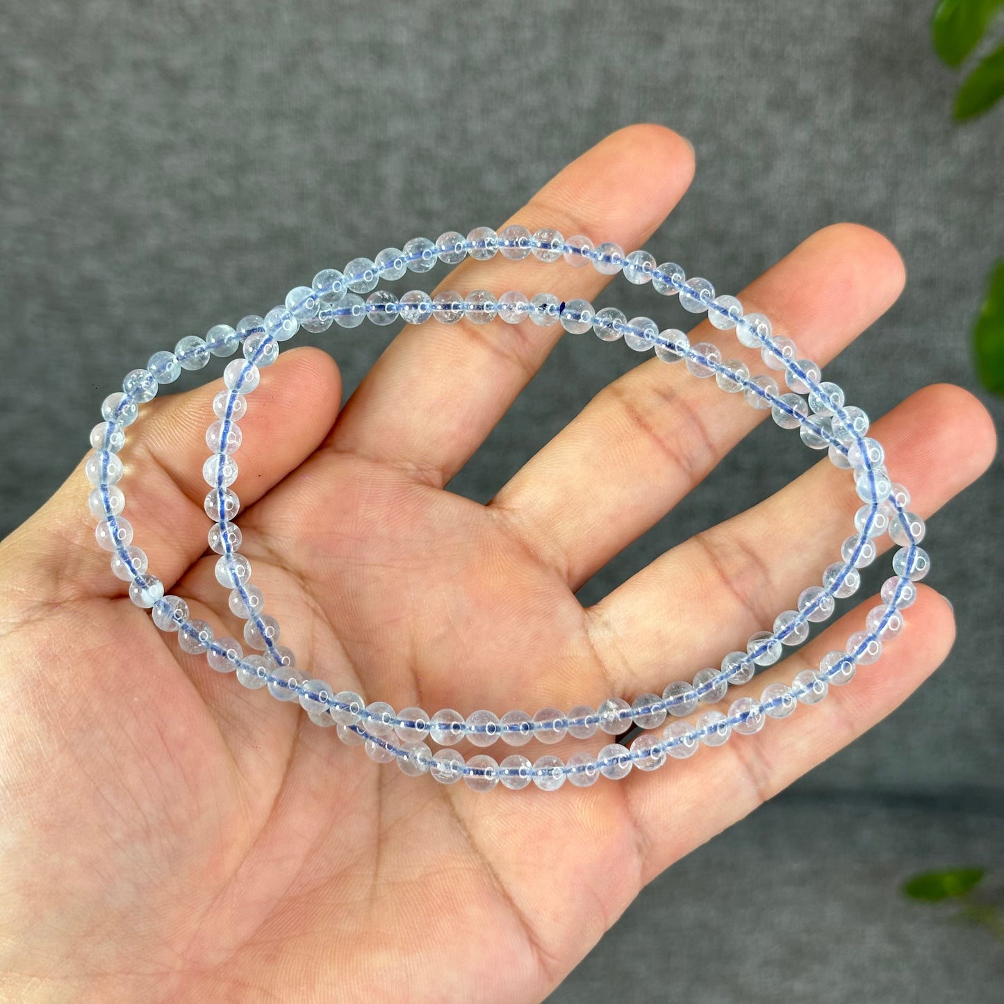 Natural Aquamarine Triple Wrap Bracelet Size 4.8 mm