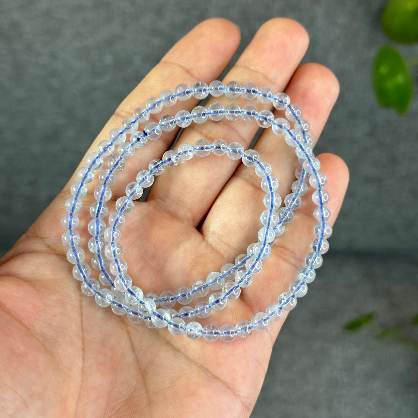 Natural Aquamarine Triple Wrap Bracelet Size 4.8 mm