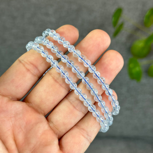Natural Aquamarine Triple Wrap Bracelet Size 4.8 mm