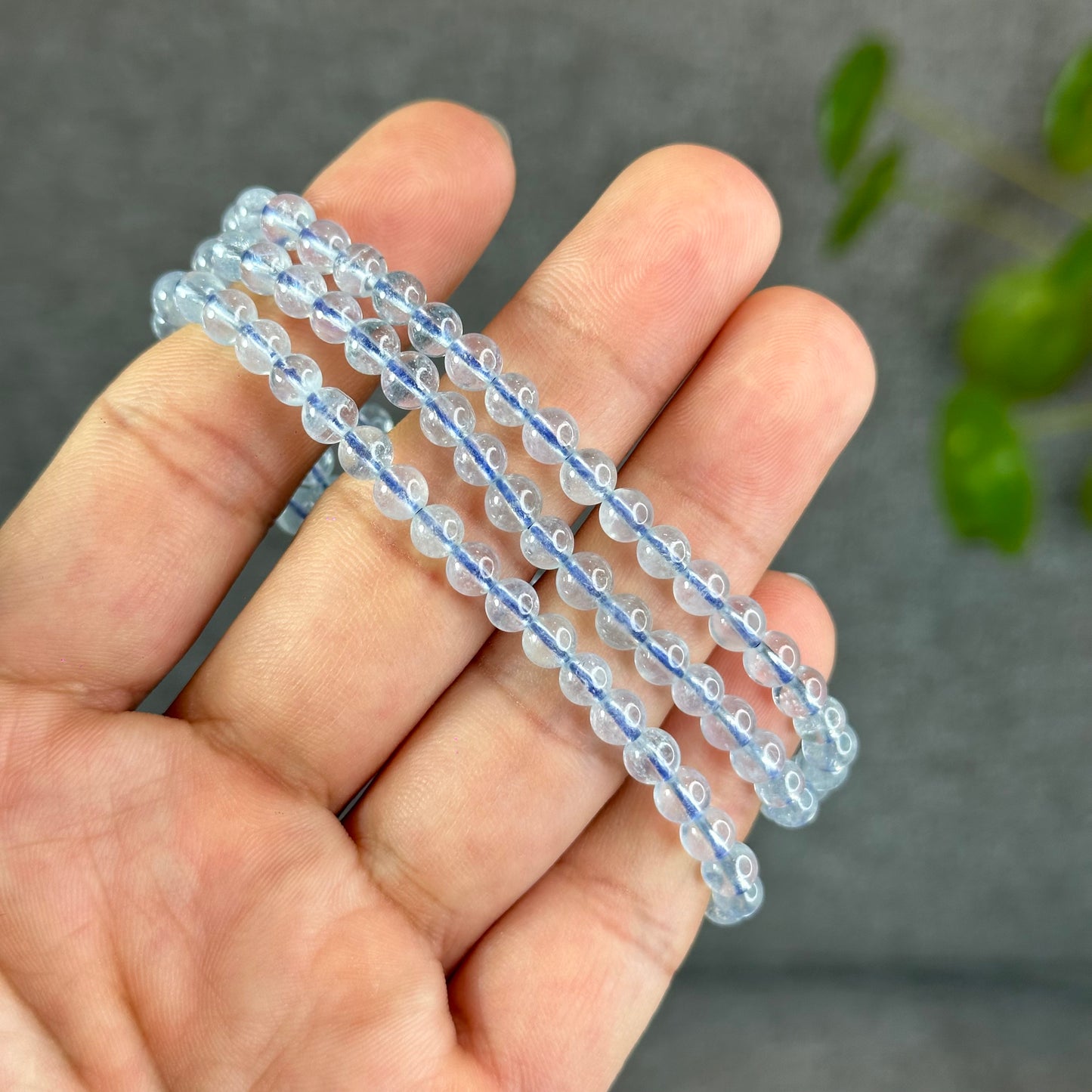 Natural Aquamarine Triple Wrap Bracelet Size 4.8 mm