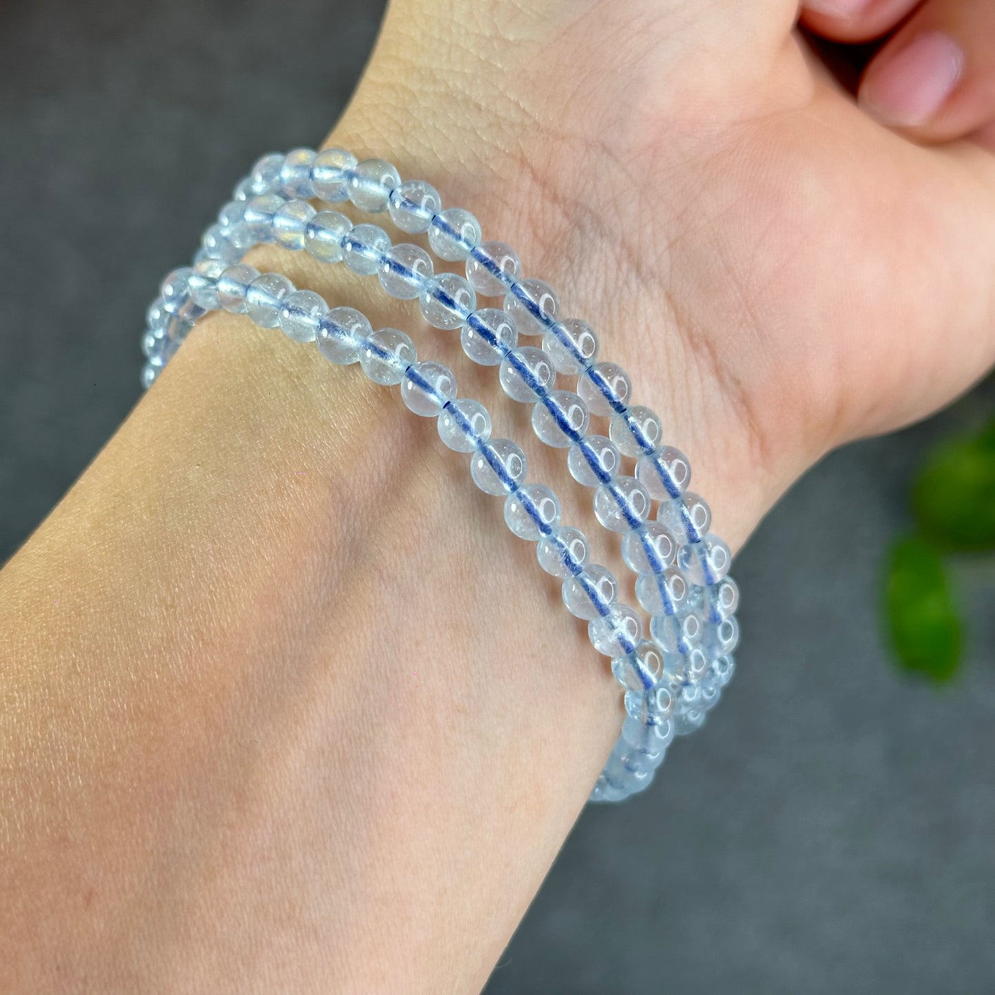 Natural Aquamarine Triple Wrap Bracelet Size 4.8 mm