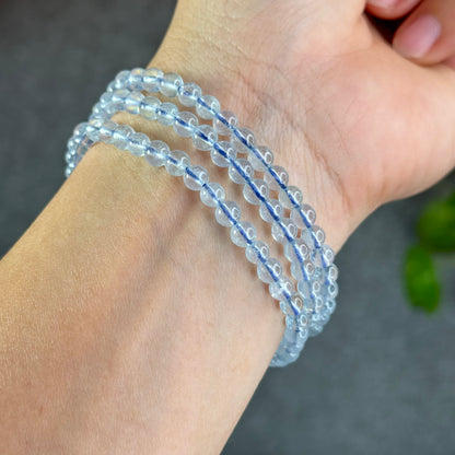Natural Aquamarine Triple Wrap Bracelet Size 4.8 mm