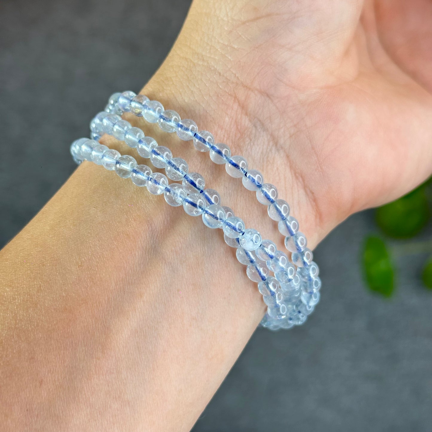 Natural Aquamarine Triple Wrap Bracelet Size 4.8 mm