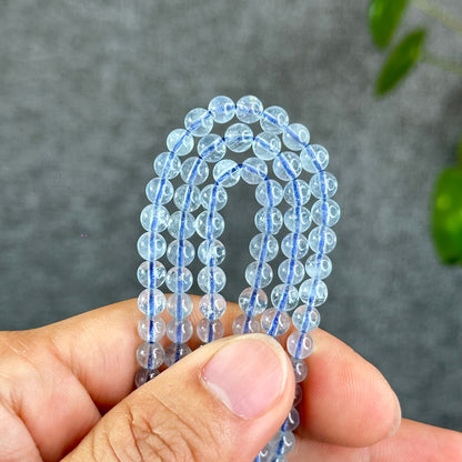 Natural Aquamarine Triple Wrap Bracelet Size 4.8 mm
