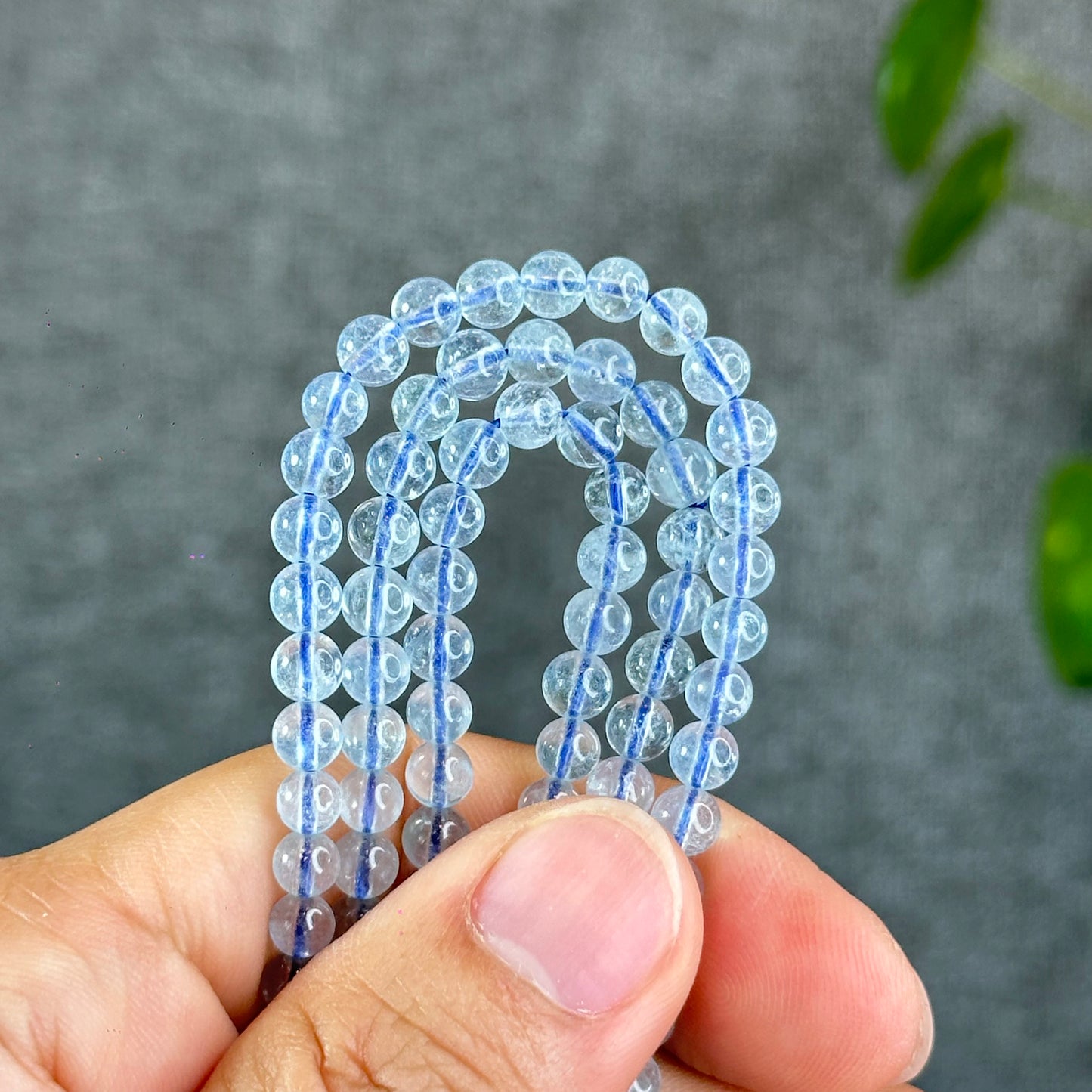 Natural Aquamarine Triple Wrap Bracelet Size 4.8 mm