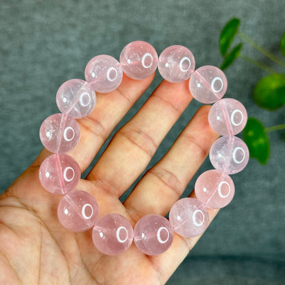 Natural Translucent Rose Quartz Bracelet Size 17 mm