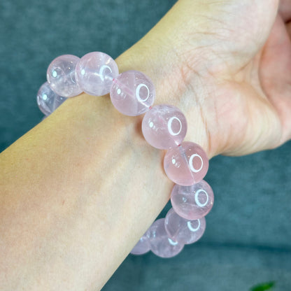 Natural Translucent Rose Quartz Bracelet Size 17 mm