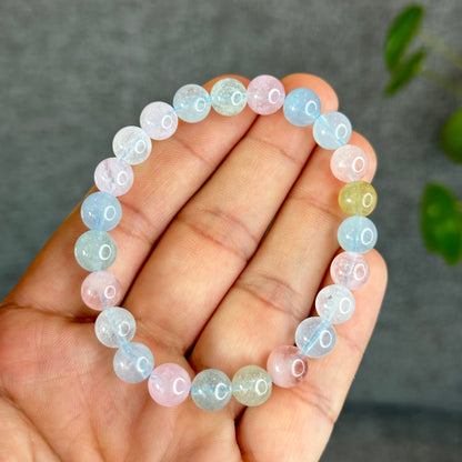 Natural Translucent Beryl-Morganite Bracelet Size 8 mm