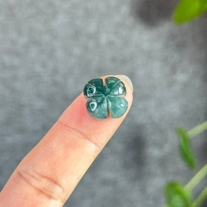 Water Green 4 Leaf Clover Natural Jadeite Jade Charm