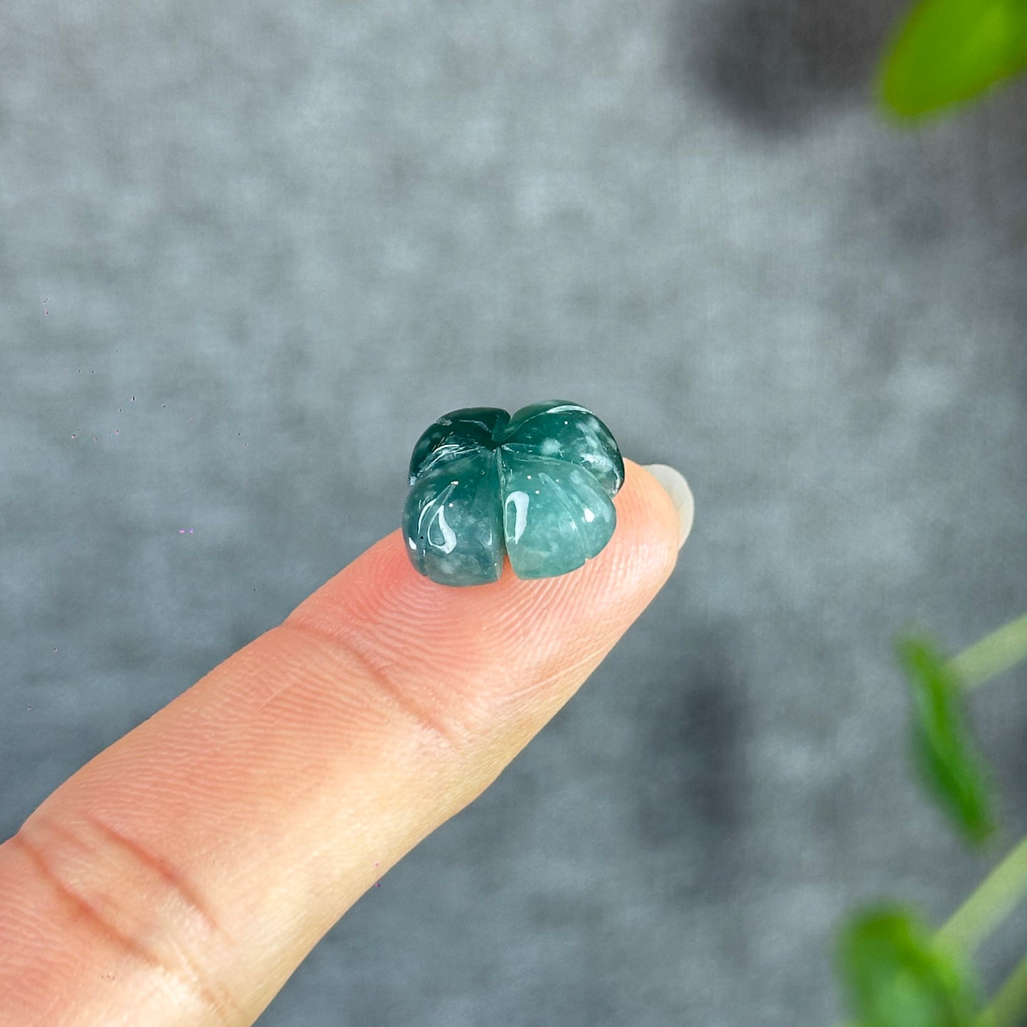 Water Green 4 Leaf Clover Natural Jadeite Jade Charm