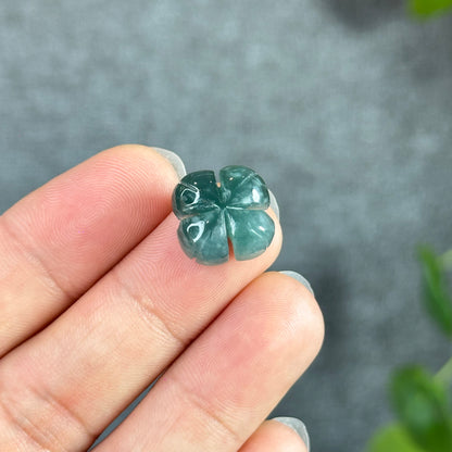 Water Green 4 Leaf Clover Natural Jadeite Jade Charm