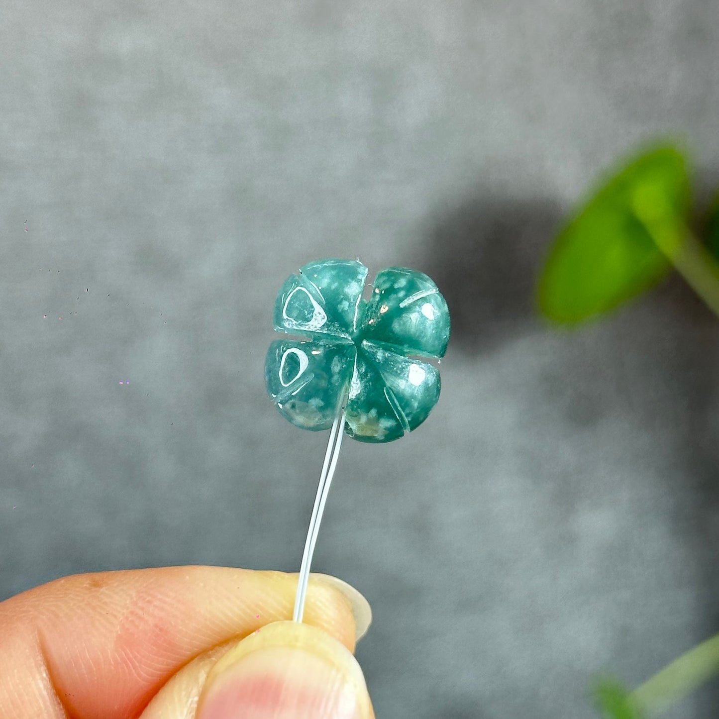 Water Green 4 Leaf Clover Natural Jadeite Jade Charm