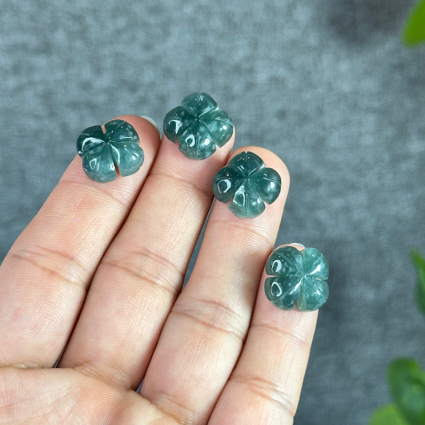 Water Green 4 Leaf Clover Natural Jadeite Jade Charm