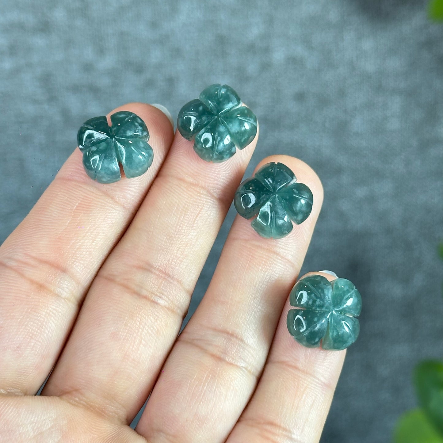 Water Green 4 Leaf Clover Natural Jadeite Jade Charm