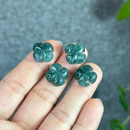 Water Green 4 Leaf Clover Natural Jadeite Jade Charm