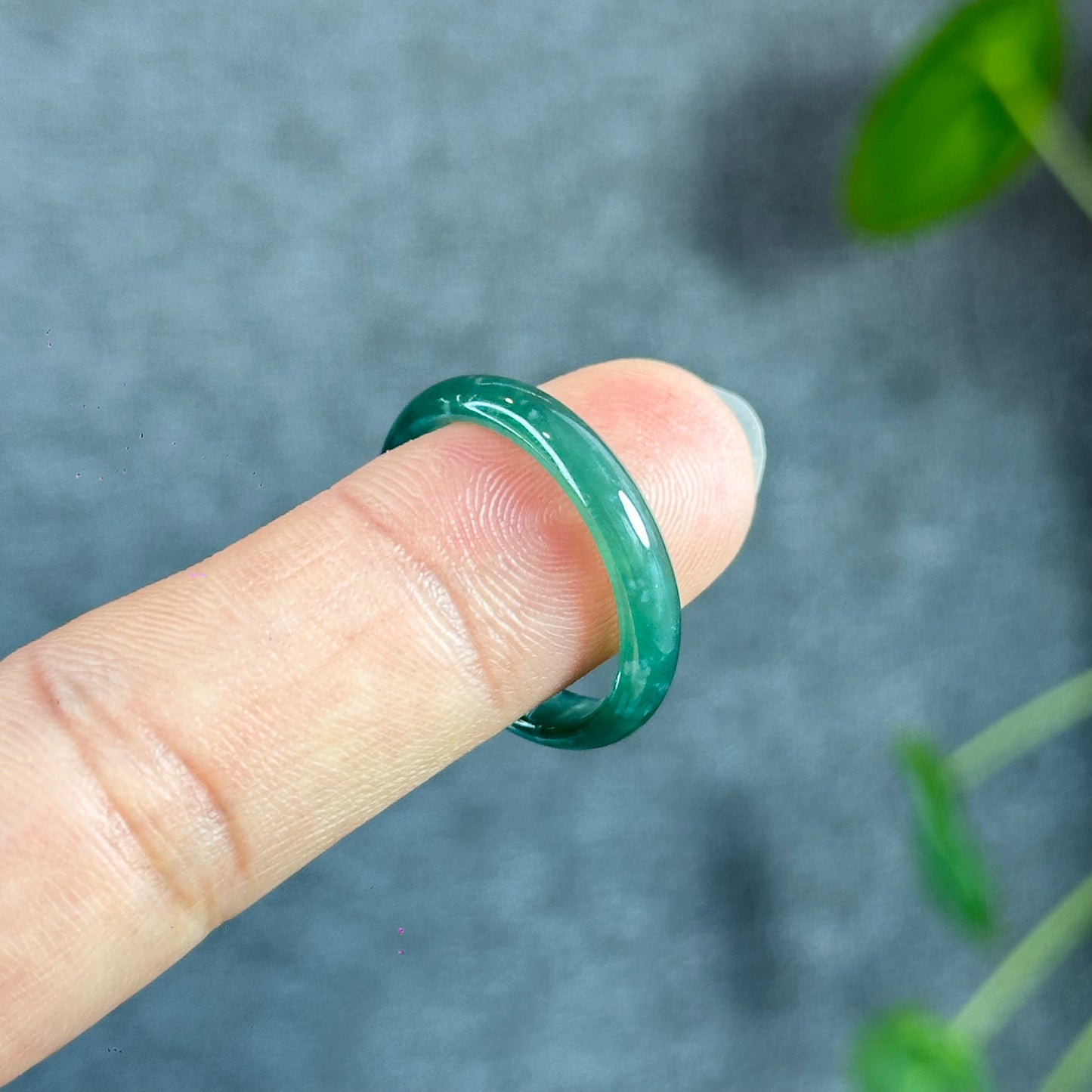 Water Green Natural Jadeite Jade Ring Leaf Style Size