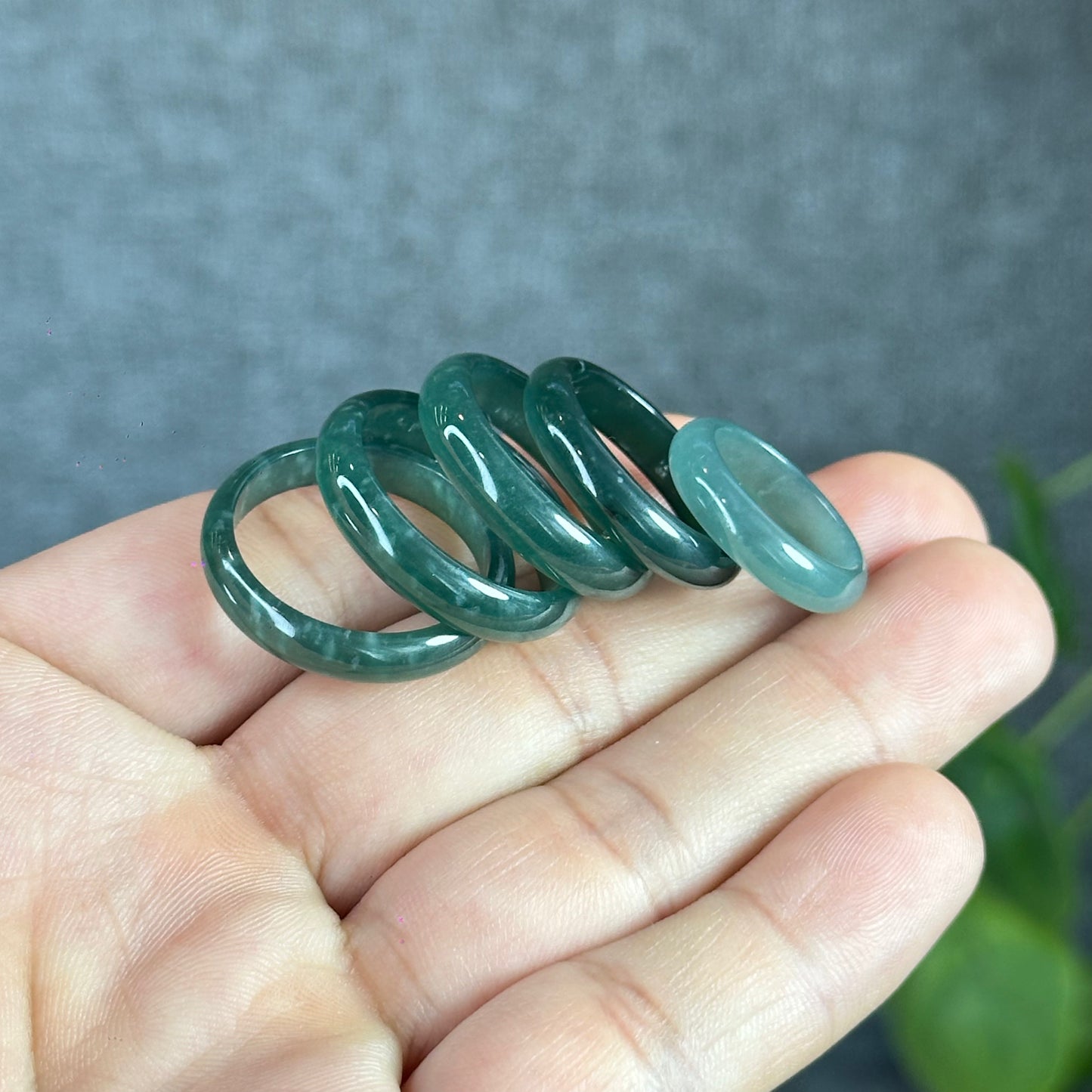 Water Green Natural Jadeite Jade Ring Leaf Style Size