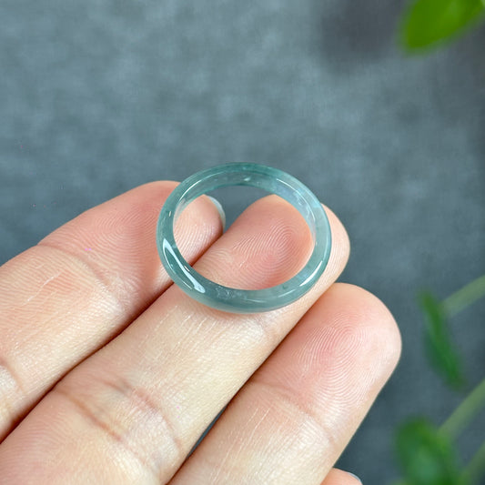 Natural Icy Translucent Water Green Natural Jadeite Jade VIP Ring Size 1.92