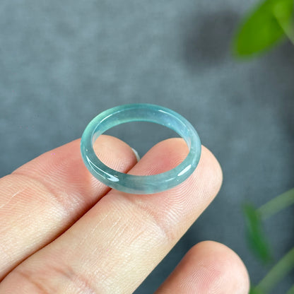 Icy Translucent Water Green Natural Jadeite Jade VIP Ring Size 1.93