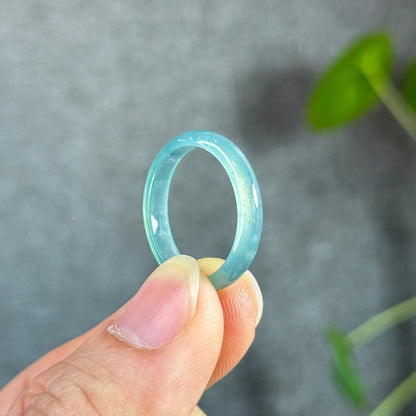 Icy Translucent Water Green Natural Jadeite Jade VIP Ring Size 1.93