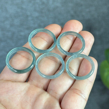 Icy Translucent Water Green Natural Jadeite Jade VIP Ring Size 1.93