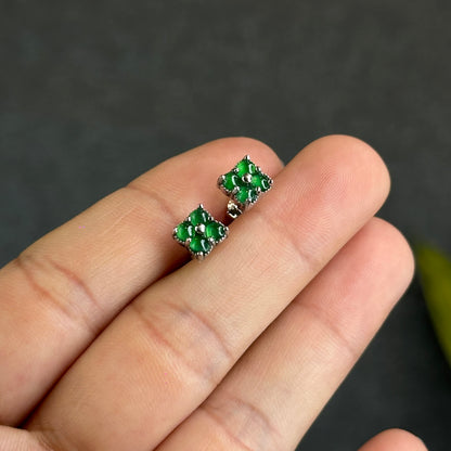 4 Leaf Icy Imperial Green Jadeite Jade Earrings in Silver 925 Setting