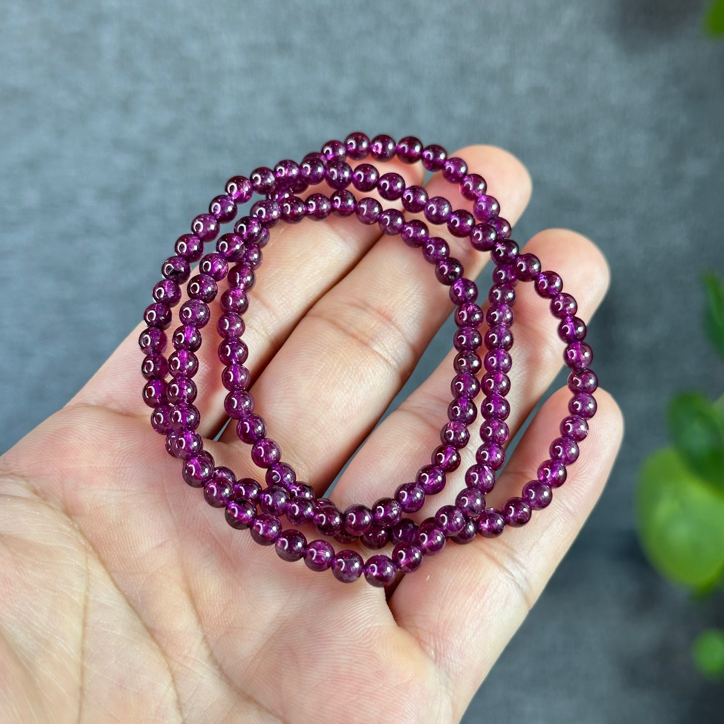 Purple Natural Garnet Triple Wrap VIP Bracelet Size 4.5 mm