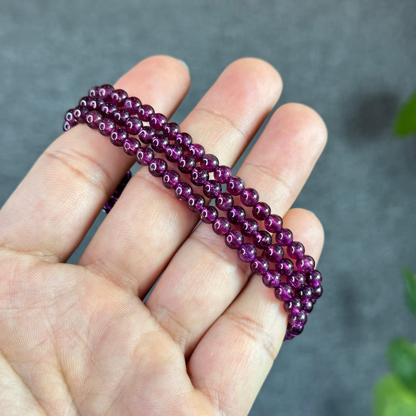 Purple Natural Garnet Triple Wrap VIP Bracelet Size 4.5 mm