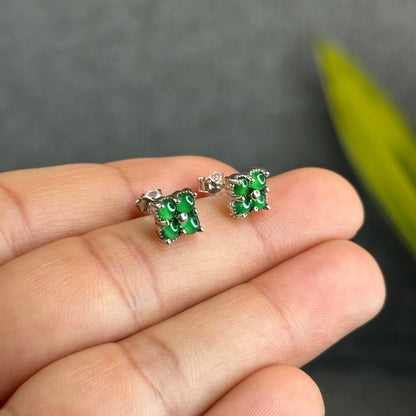 4 Leaf Icy Imperial Green Jadeite Jade Earrings in Silver 925 Setting