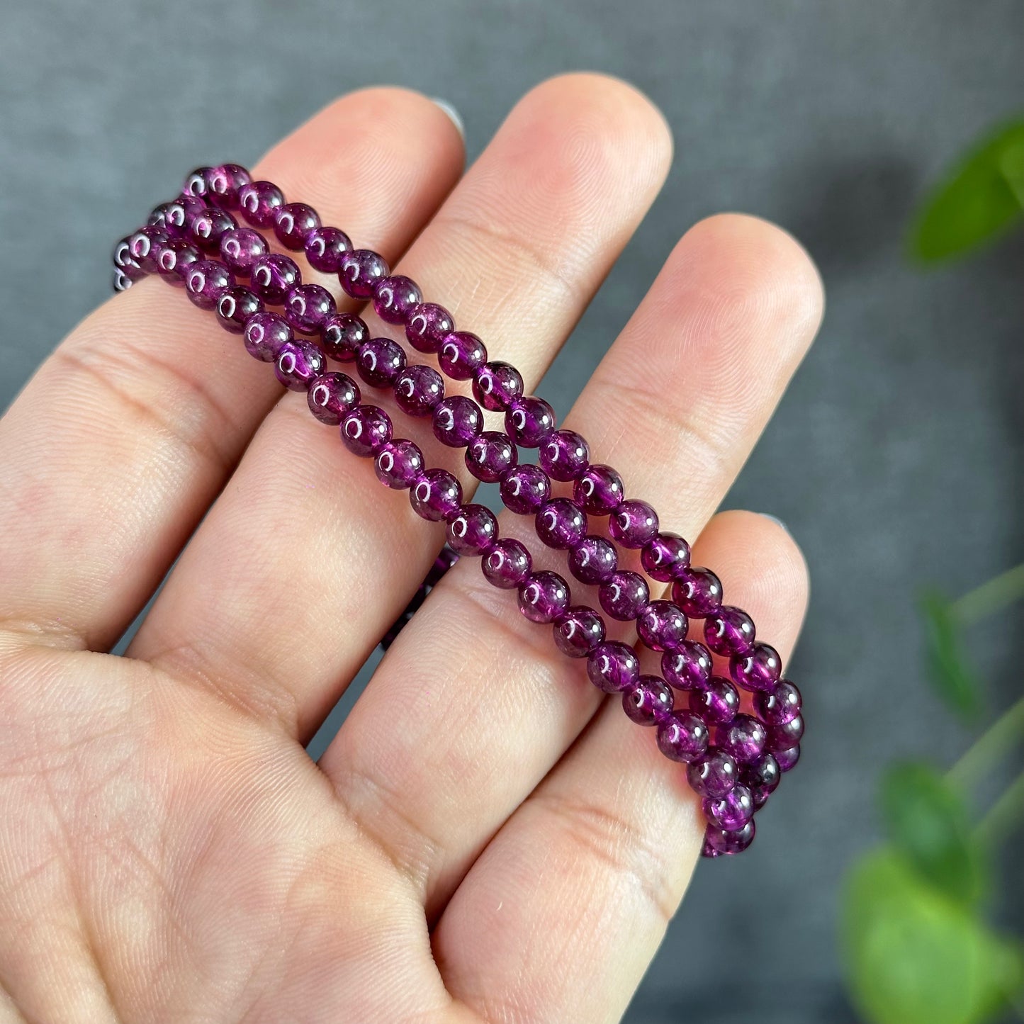 Purple Natural Garnet Triple Wrap VIP Bracelet Size 4.5 mm