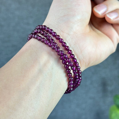 Purple Natural Garnet Triple Wrap VIP Bracelet Size 4.5 mm