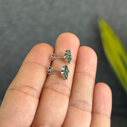 4 Leaf Icy Imperial Green Jadeite Jade Earrings in Silver 925 Setting
