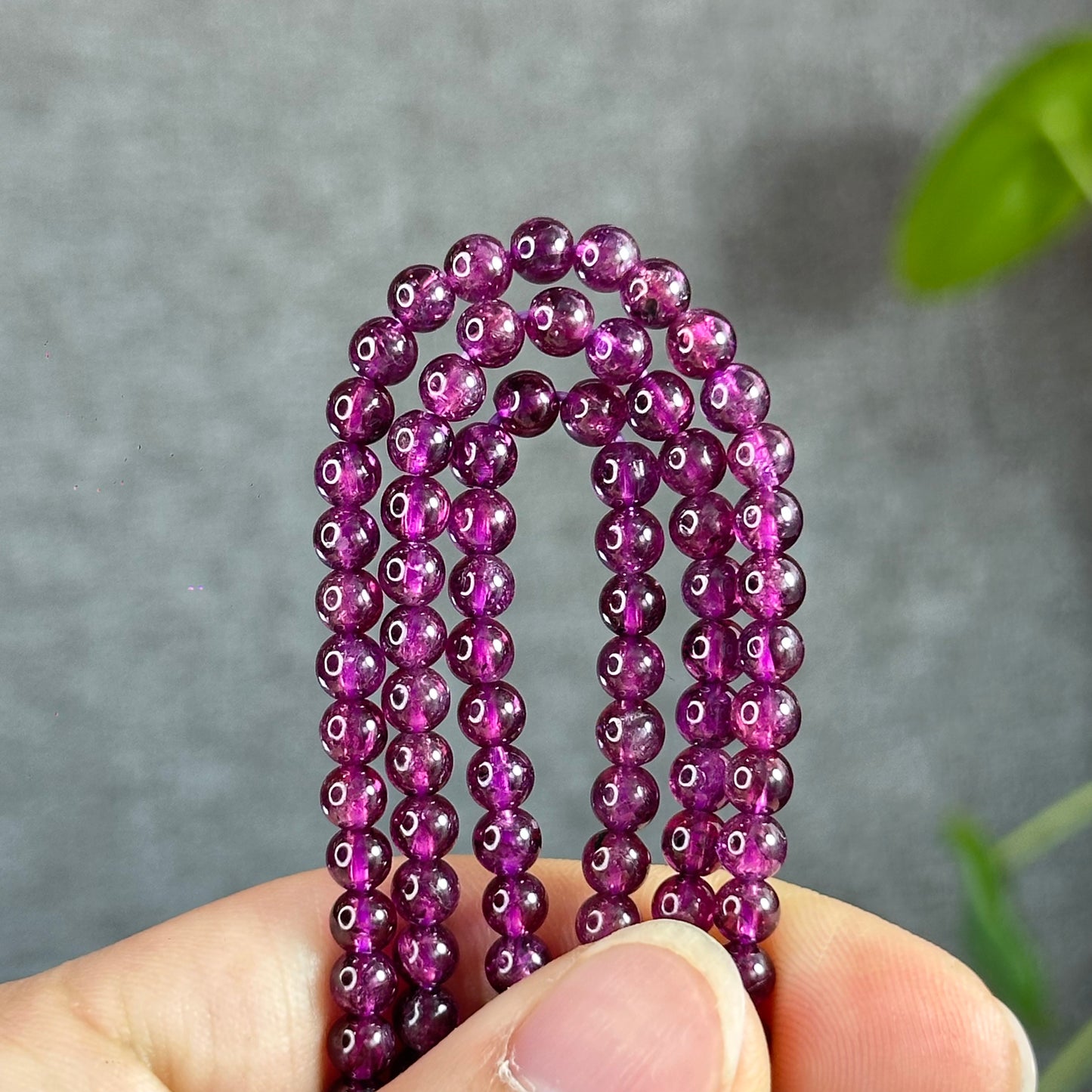 Purple Natural Garnet Triple Wrap VIP Bracelet Size 4.5 mm